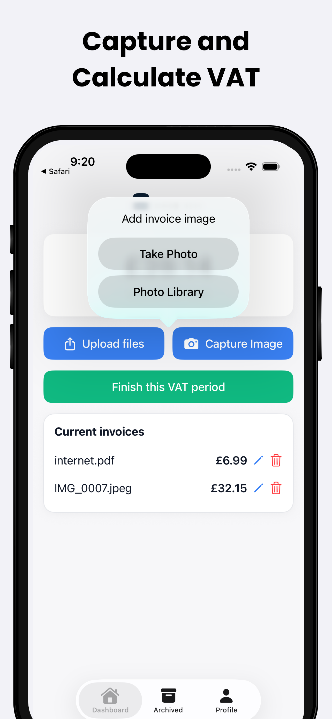 Capture invoice photos with Easy VAT