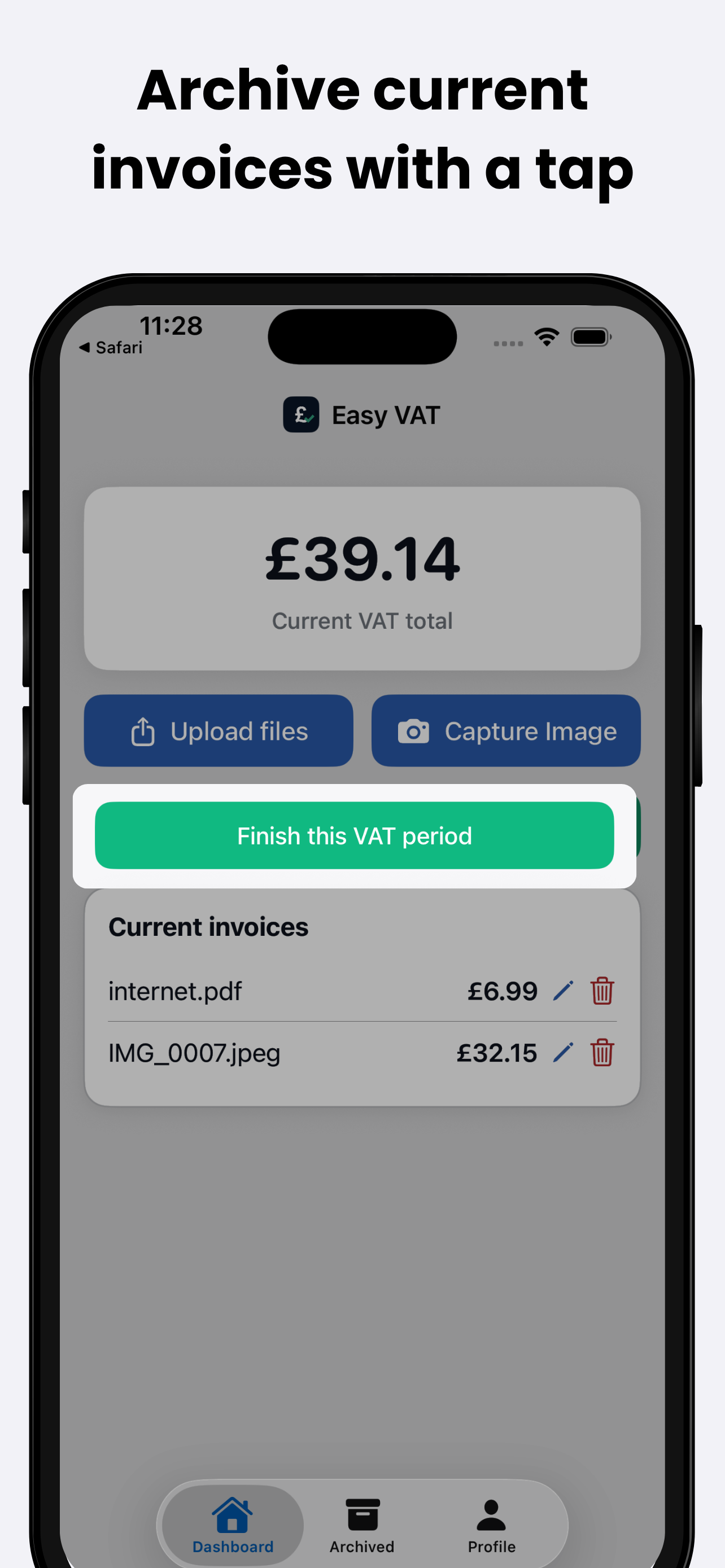Finish a VAT period with one tap